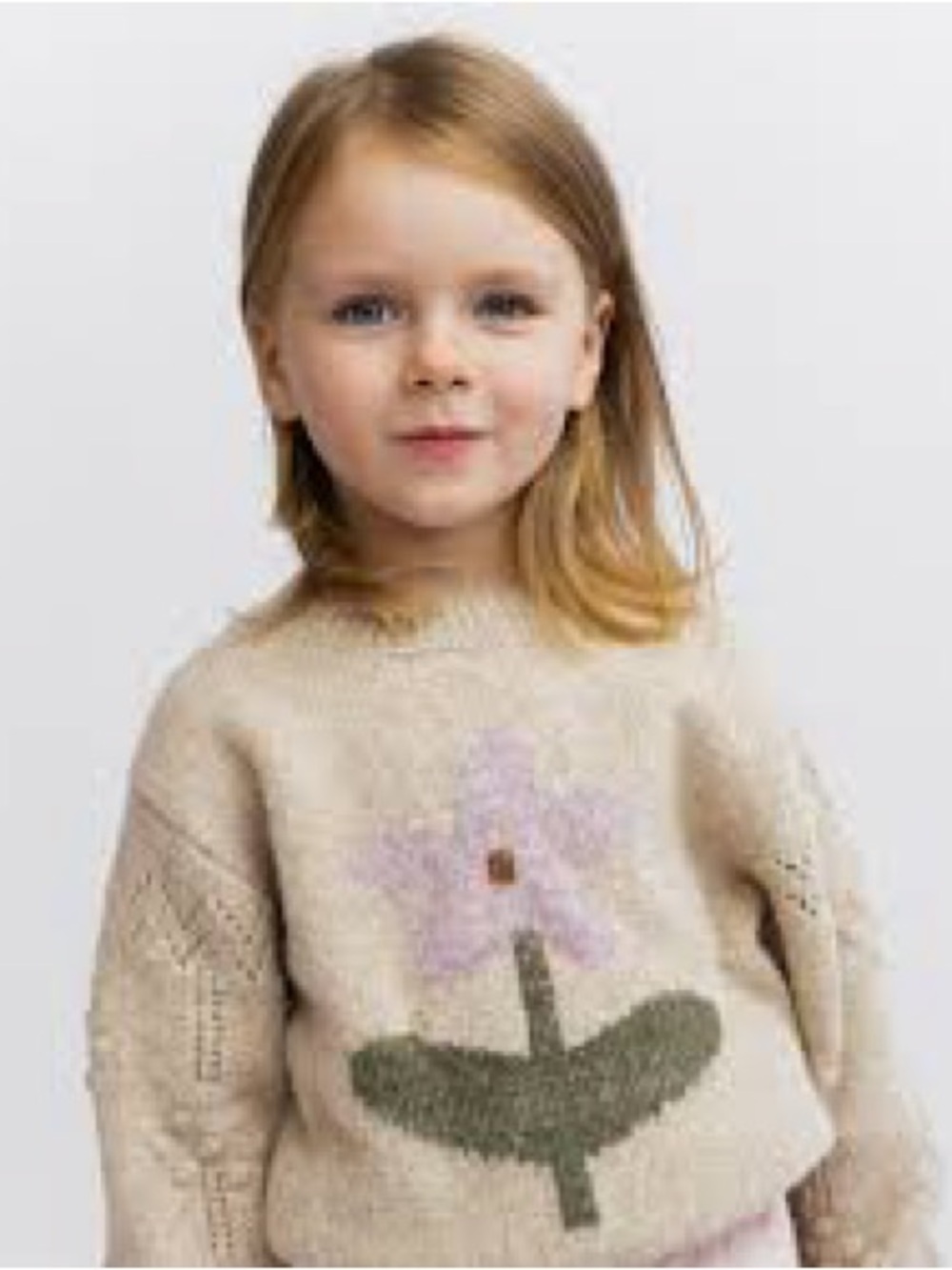 Zara Cream Sweater with Lilac Flower and Olive Stem